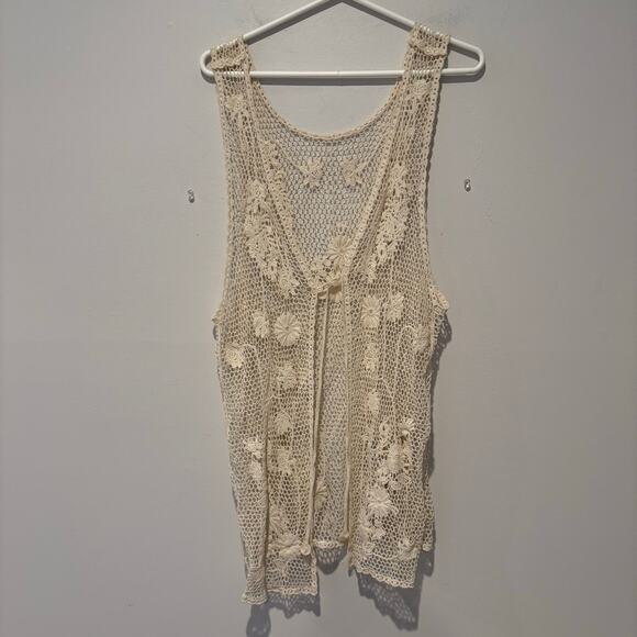 Crochet Lace Womens 2 Piece Tank and Overlay Boho Floral Festival Cover Up Top‎ - Picture 6 of 10